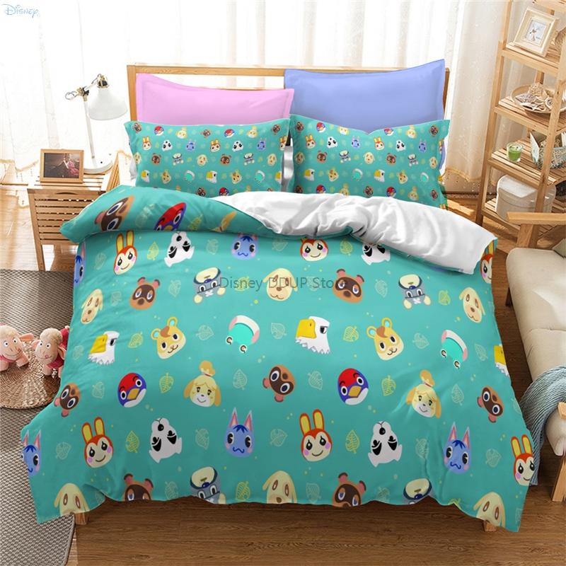 Animal Crossing Games Pattern Bedding Set Cartoon Print Duvet Cover Set with Pillowcase Twin Full Queen King Size Bedclothes