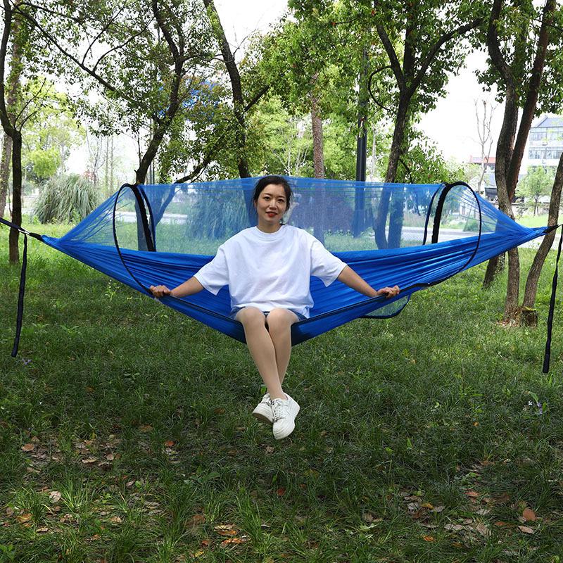 Portable Tear-Resistant Outdoor Hammock with Mosquito Net, Sun Protection, and Anti-Rollover Design for Single/Double Person Camping Swing