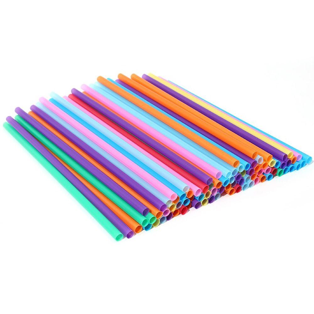 100Pcs Party Supplies Bar Accessories Plastic Disposable Straws Multicolor Colorful Summer Drinking Straw Large 19cm