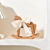 Wood Rocking Horse Figurine with Ribbon Handcrafted Rocking Horse Statue Home Office Living Room Kinetic Desktop Decoration Ornament