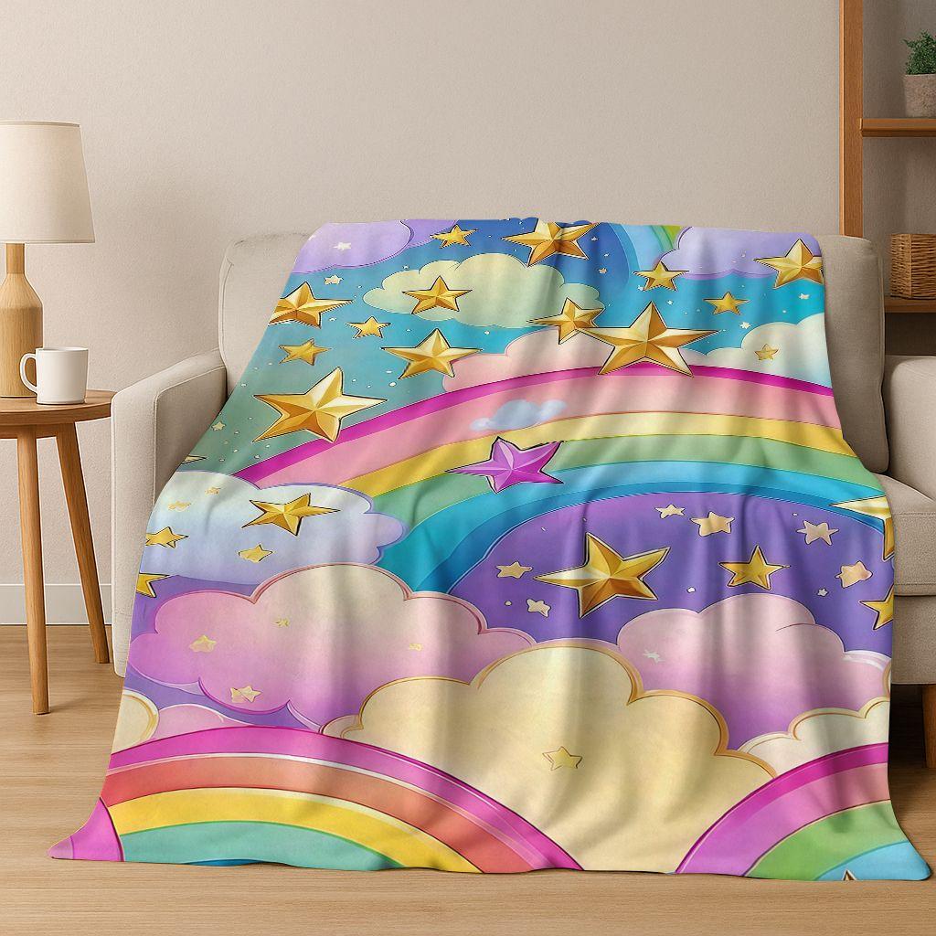 Colorful Rainbow Clouds Dream Sky Cartoon Flannel Blanket,Cozy Soft Throw Blanket for Home Bedroom Bed Sofa Picnic Cover Kids