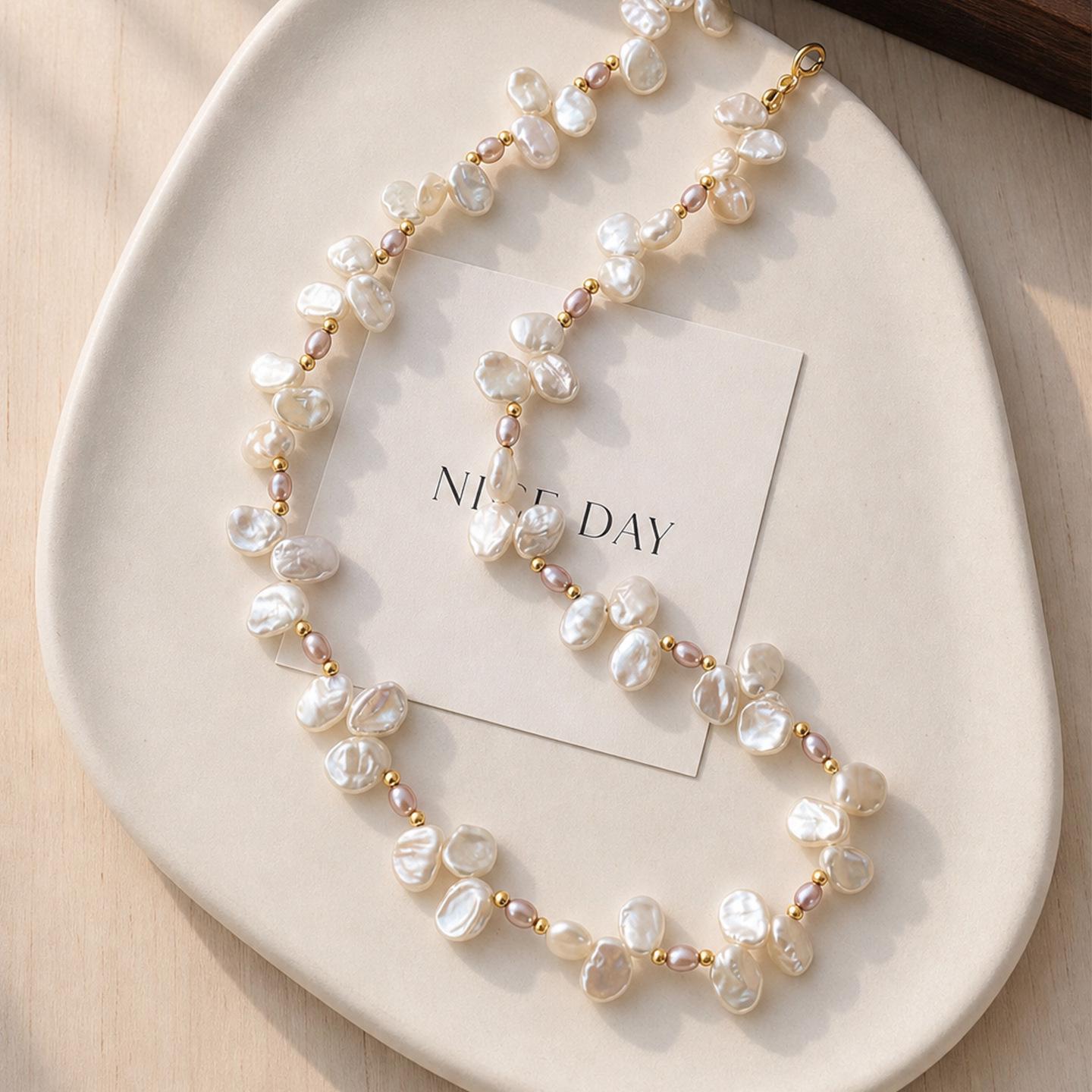 Natural Freshwater Baroque Pearl Clavicle Chain