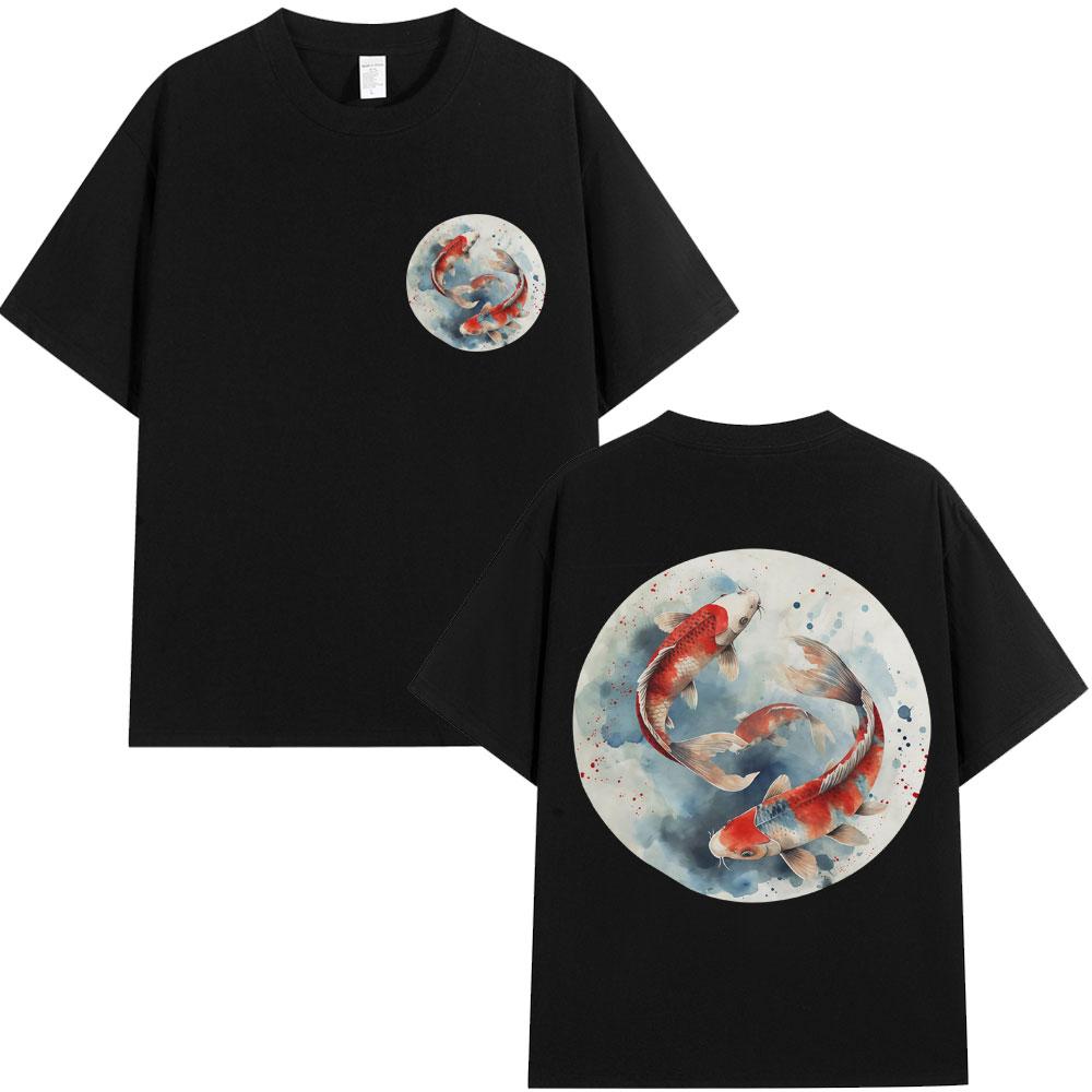 Japanese Koi Carp Fish Sakura Art Tokyo Style T Shirt Unisex Women Fashion Harajuku Vintage Tshirt Oversized Cotton Casual Tees