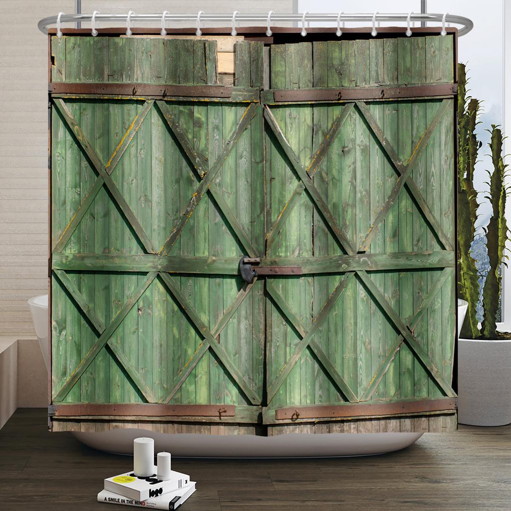 Retro Wood Door Shower Curtain Farmhouse Country Vintage Farm Barn Wooden Waterproof Polyester Shower Curtain for Bathroom Decor