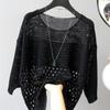 Summer Thin Loose Round Neck Womens Plus Size Lace Knit Sun Protection Cover Up Top