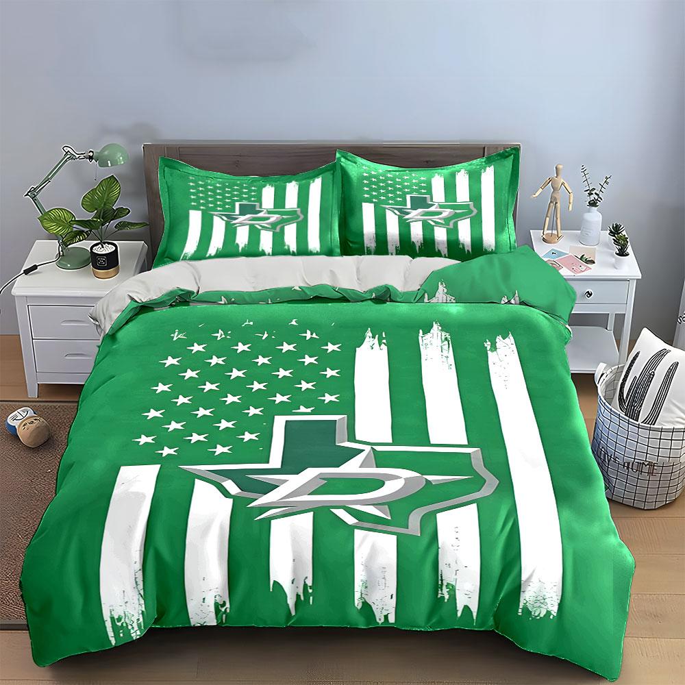 "Green Texas Flag with Star and Stripes" Print Bedding Set Duvet Cover Pillowcases (1* Duvet Cover 2* Pillowcases Do Not Include Comforter)