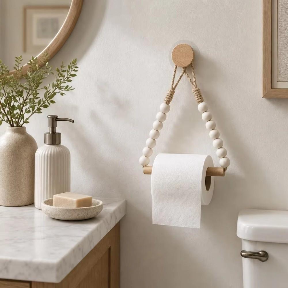 Hemp Rope Design Roll Paper Dispenser Punch-Free Wall-Mounted Toilet Paper Rack  Home Organizer