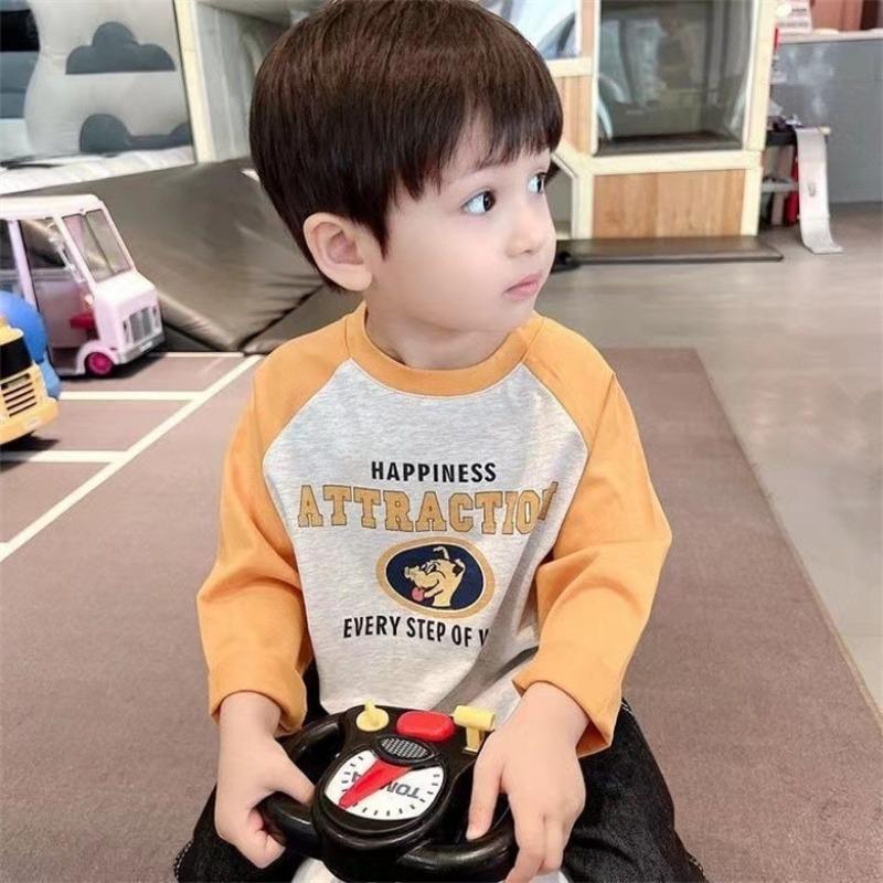 Pure Cotton Color Block Kids Long Sleeve Crew Neck T Shirt For Boys And Girls