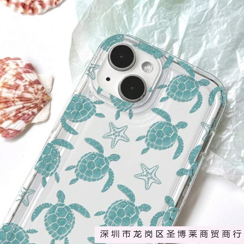 Starfish green sea turtle suitable for Apple 16promax mobile phone case 15plus transparent 1413 Europe and America 12 airbag