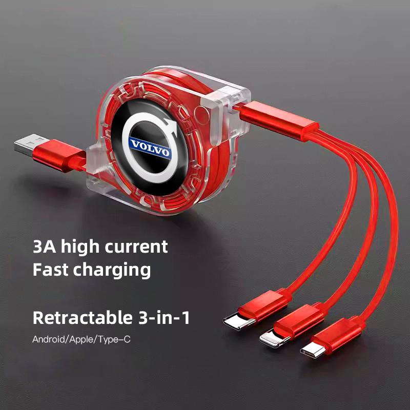 3-In-1 Car Data Cable Three In One Typec USB Adapter For Charging For Volvo XC60 S60 V40 V50 V60 S80 S40 C30 AWD C70 S40 S60 S80