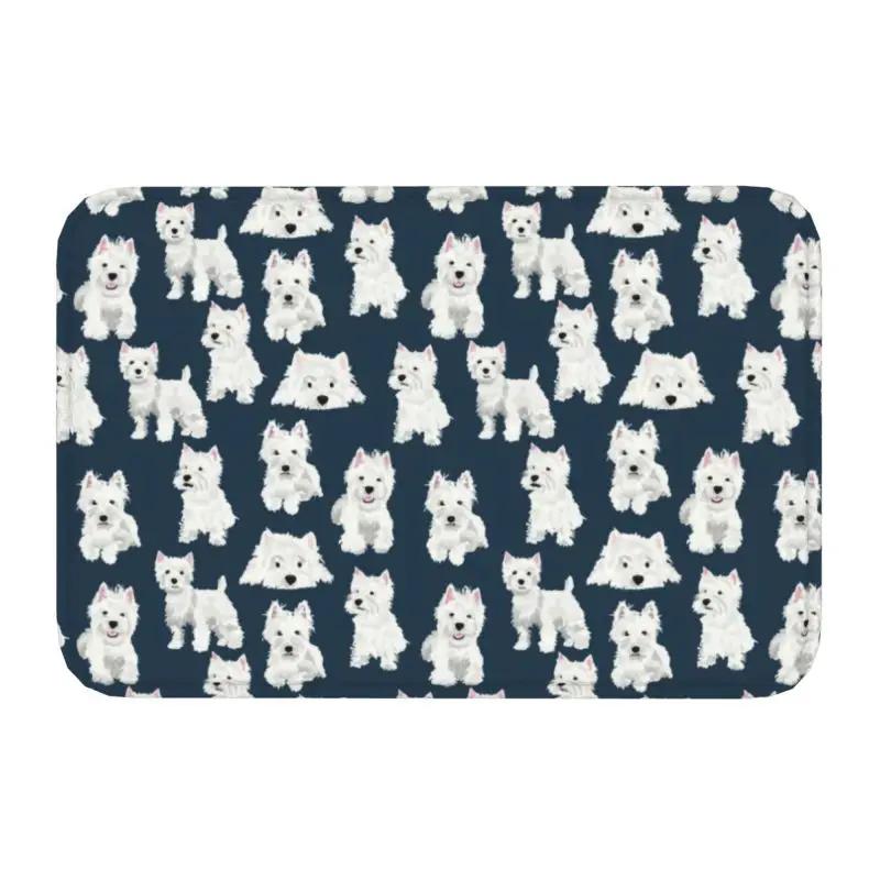 Cute West Highland White Terrier Dog Front Door Mat Anti-Slip Outdoor Absorbent Westie Puppy Doormat Garden Entrance Rug Carpe
