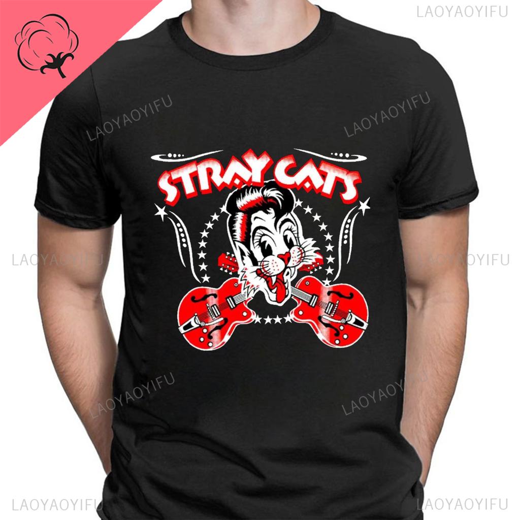 Stray Cats Rock Klassiska T-shirts Amerikanskt Rockabillyband Fan Hipster Streetwear Mode Andningsbar Pojke Flicka Män Kvinnor Bomulls T-shirt