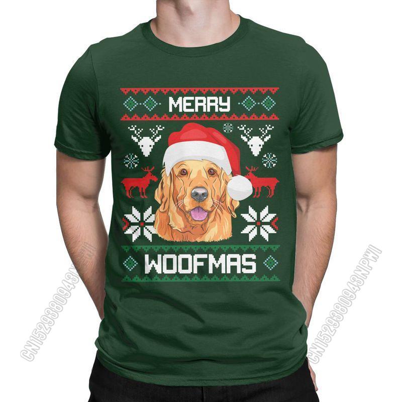 Unisexs TShirt Golden Retriever Merry Woofmas Christmas Crazy Cotton Tee Shirt Stylish Chic Dog T Shirts Round Collar Clothes