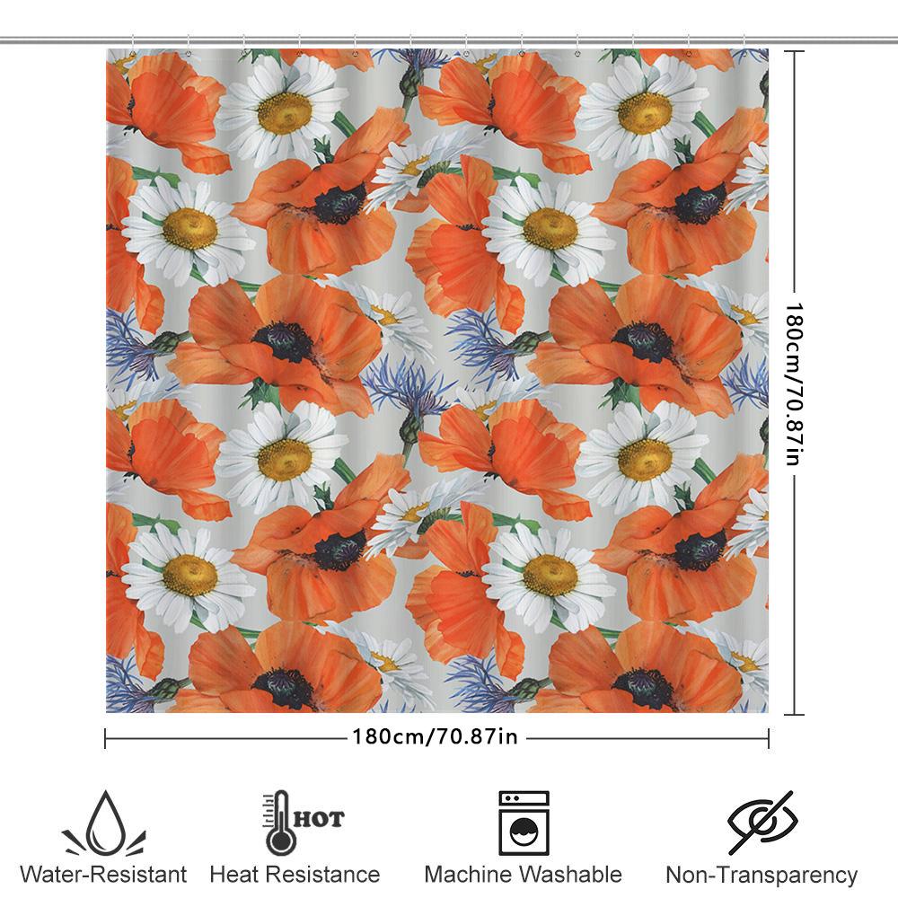 Blumen Mohn Gänseblümchen Duschvorhang Heimdekoration Badezimmer Wasserdichtes Gewebe