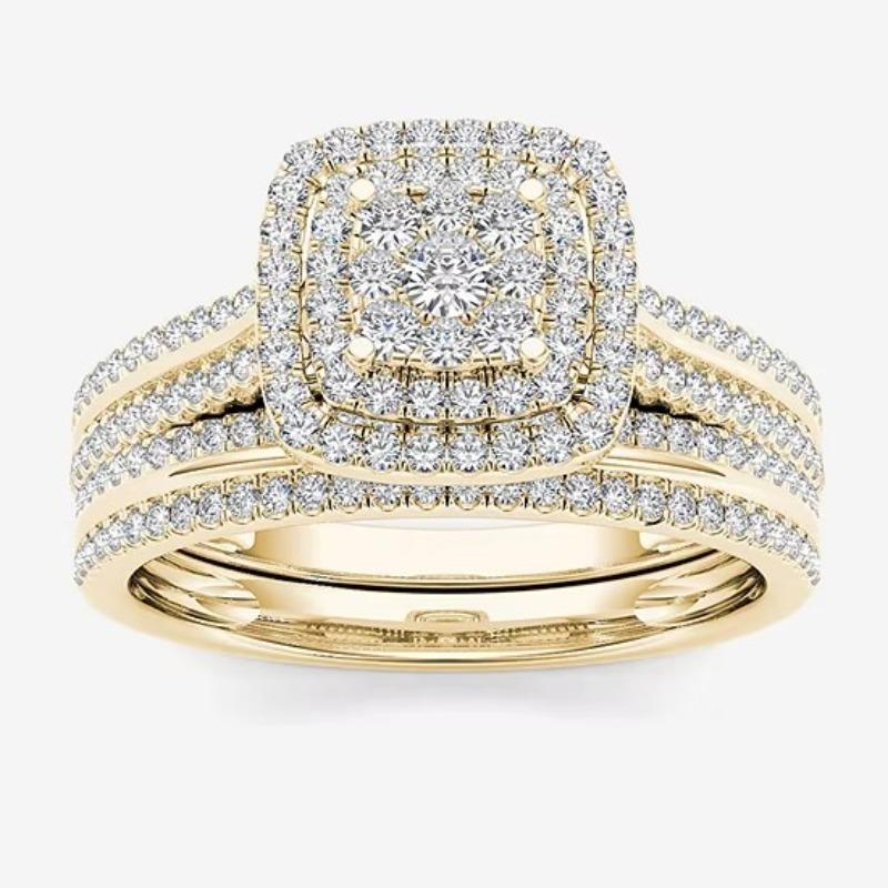 Jemný prsten se čtvercovou geometrií ve zlaté barvě pro ženy Luxusní kovový prsten s bílými kameny Šperky