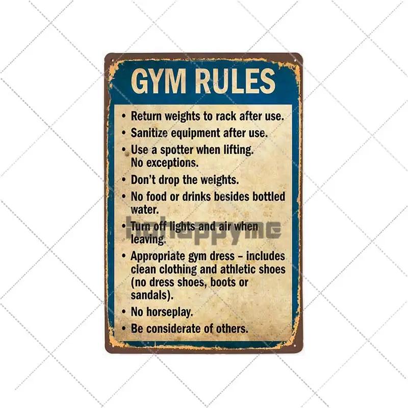 Gym Rule Metal Sign Fitness Motivational Quotes Poster Work Out Plaque Man Cave Pub Bar Wall Decorative Vintage Plate 20x30cm