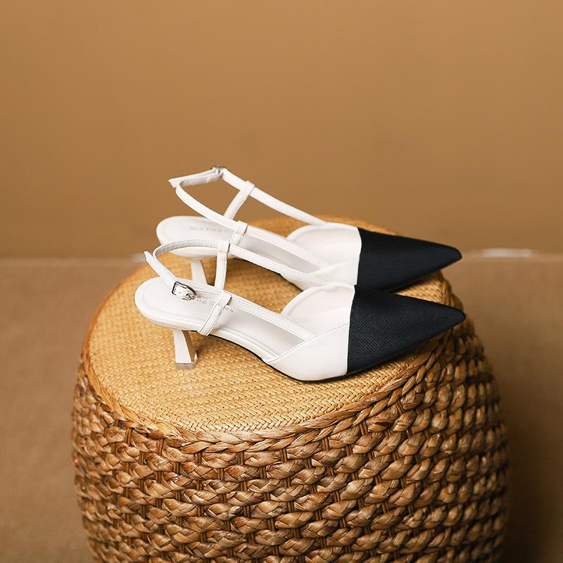 

699-81 French pointed head color matching thin heel sandals new temperament bag head empty high heels fashion women s shoes 35 абрикосовый