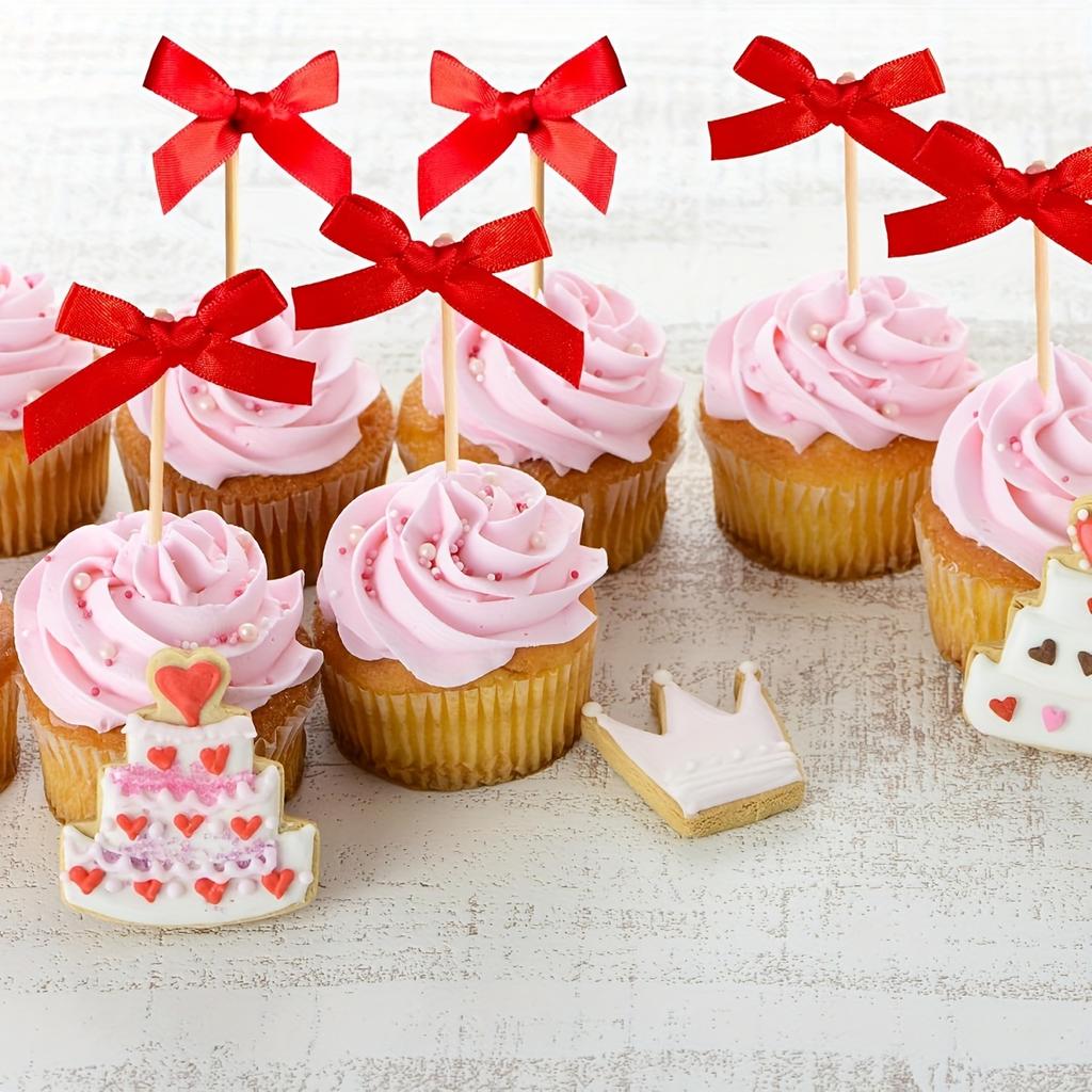 10Pcs Disposable Cake Topper Picks, Dessert Baking Decorations, Fabric Bow Picks for Party Desserts and Fruit