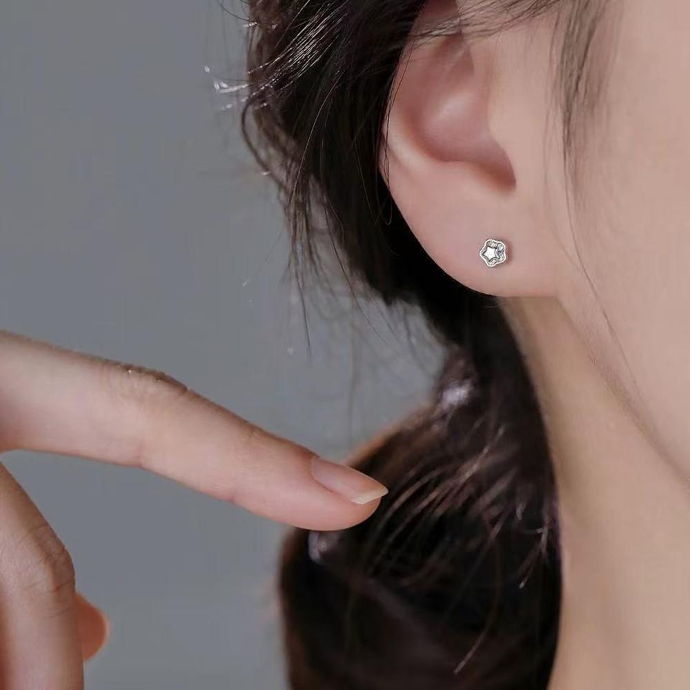 925 Silver Needle Zircon Flower Star Mini Stud Earrings For Women Classic Fine Jewelry Piercing Hole Light Accessories
