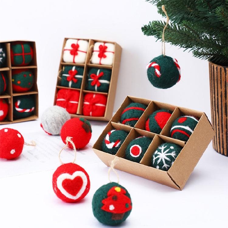 6pcs Felt Christmas Ball Pendant Star Tree Front Door Window Wall Decoration