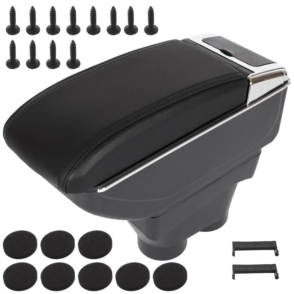 Peugeot 208 12-19 Armrest with Storage Compartment BLACK ECO LEATHER + Installation Kit