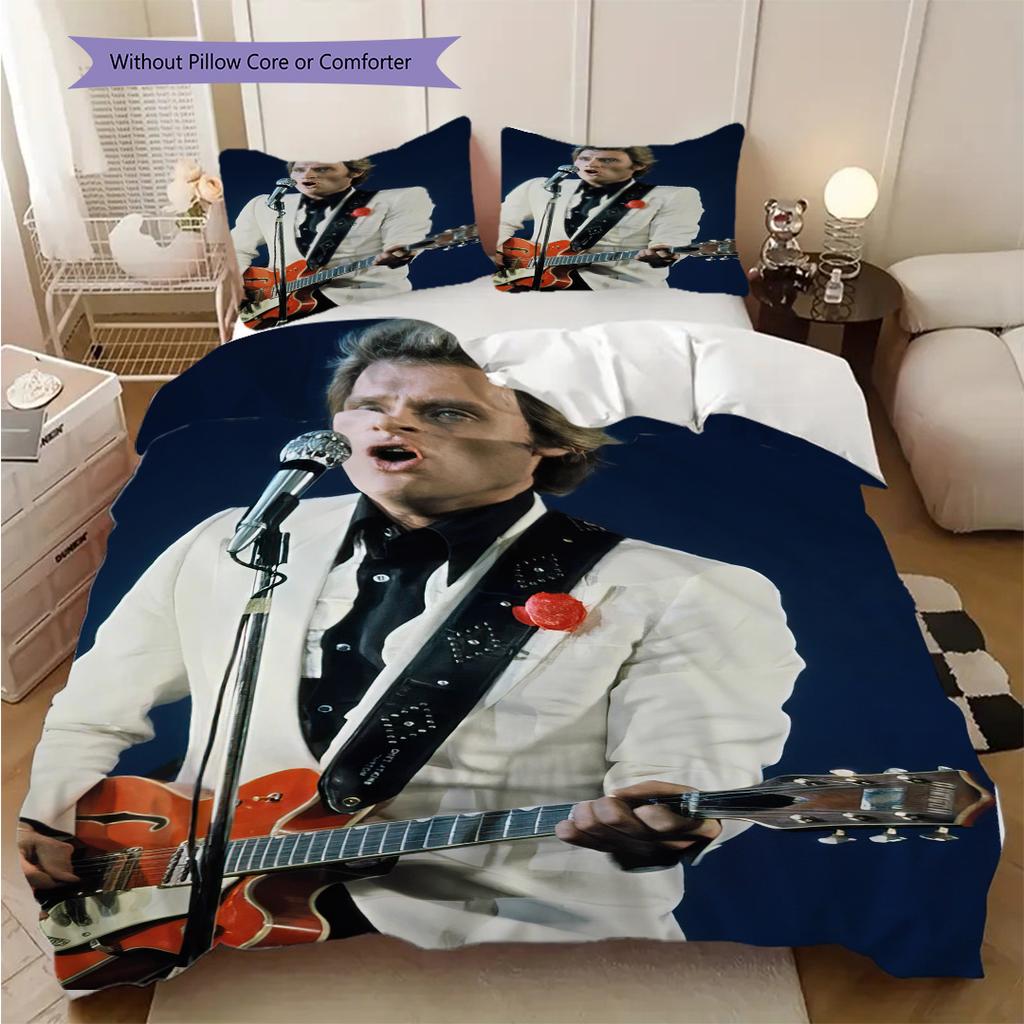 Johnny Hallyday Gitarrenperformance Bettwäsche, Bettbezug, Kissenbezug, Heimdekoration, Geburtstagsgeschenk (1 * Bettbezug+2 * Kissenbezug, ohne Füllung)