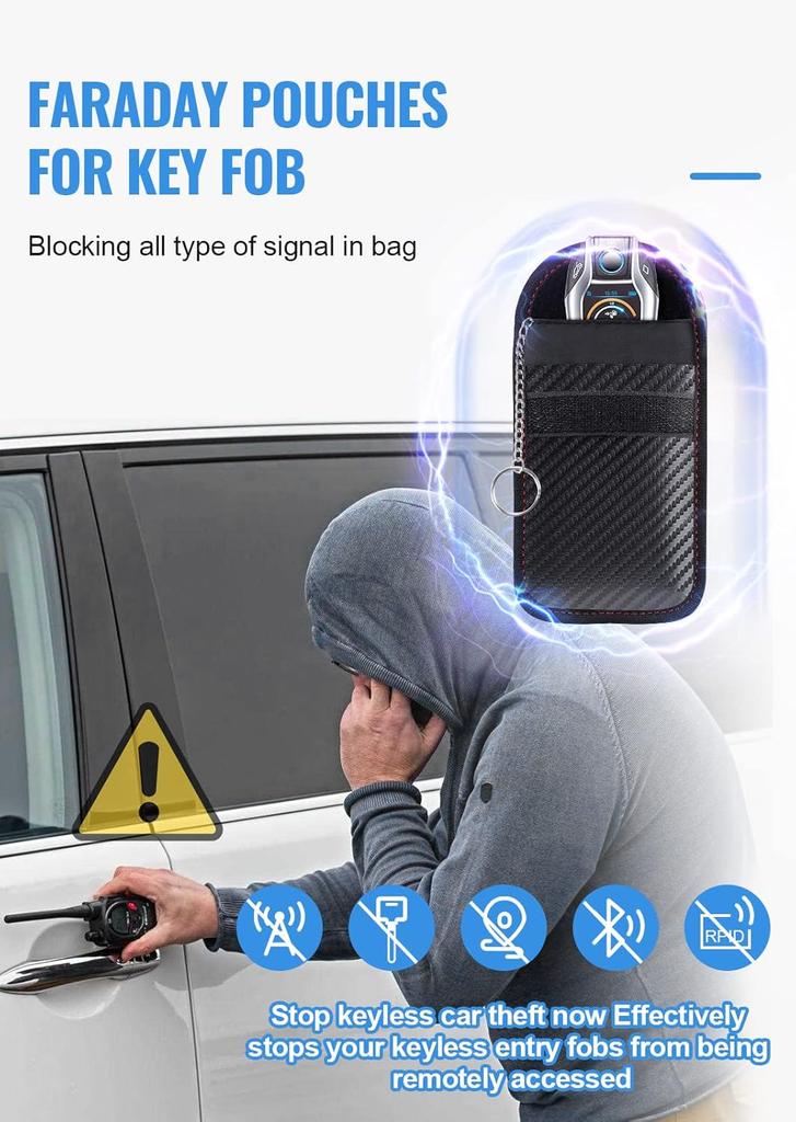 Car Key Fob Block Signal Anti-Theft Fob Case, Car RFID Signal Blocking Holder, Pouch for Car Keys, Key Fob Protector
