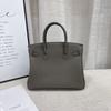 Gold Button Silver Cowhide Togo-202530 Genuine Leather Women's Bag Portable