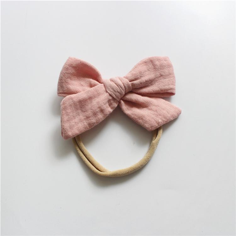 Gauze Bamboo Knotted Bowknot Baby Headbands Plain Color Cotton Muslin Newborn Hair Bows