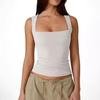 Solid Color Square Neck Sleeveless Top Solid Color Square Collar Slim Fit Sleeveless Top Female