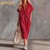 Fashion Summer Spring Solid Color Print Short Sleeve POLO Neck Casual Dresses