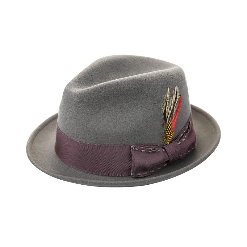

2026 New Big Size British Retro 100% Wool Fedoras Hat for Dad Curled Brim Feather Jazz Felt Hats Banquet Party 57cm 59cm Unisex 59CM серый