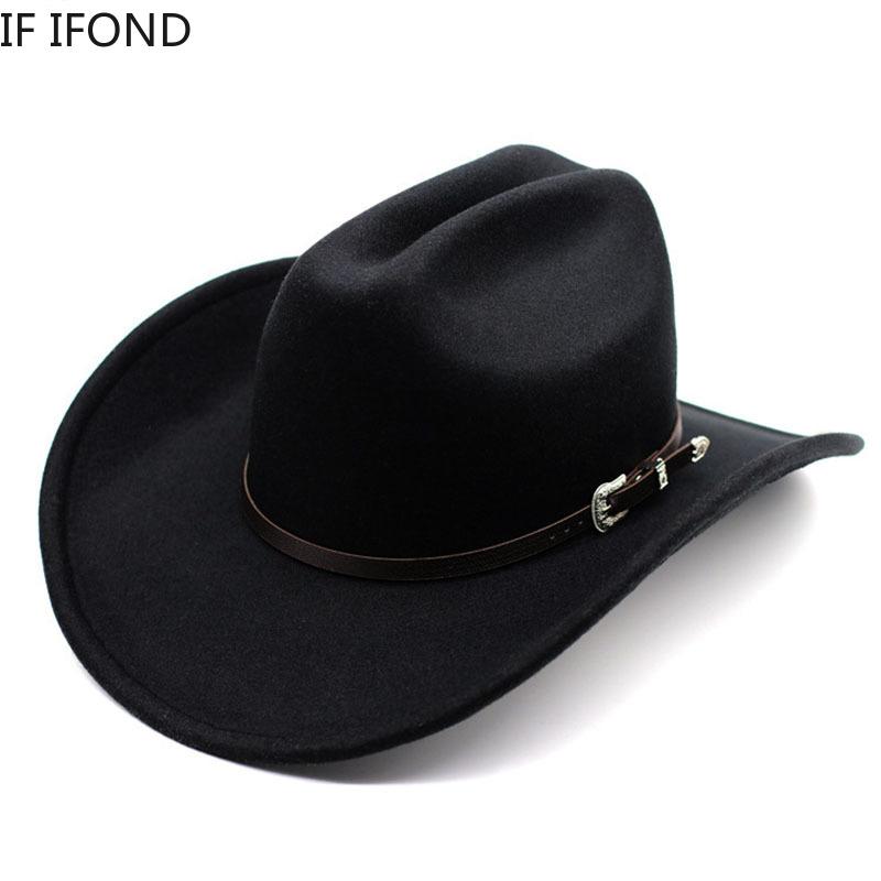 Nuovo Cappello da Cowboy Western Vintage per Uomo Gentleman Donna Jazz Cowgirl con Pelle a Falda Larga Cloche Cappelli Sombrero Hombre