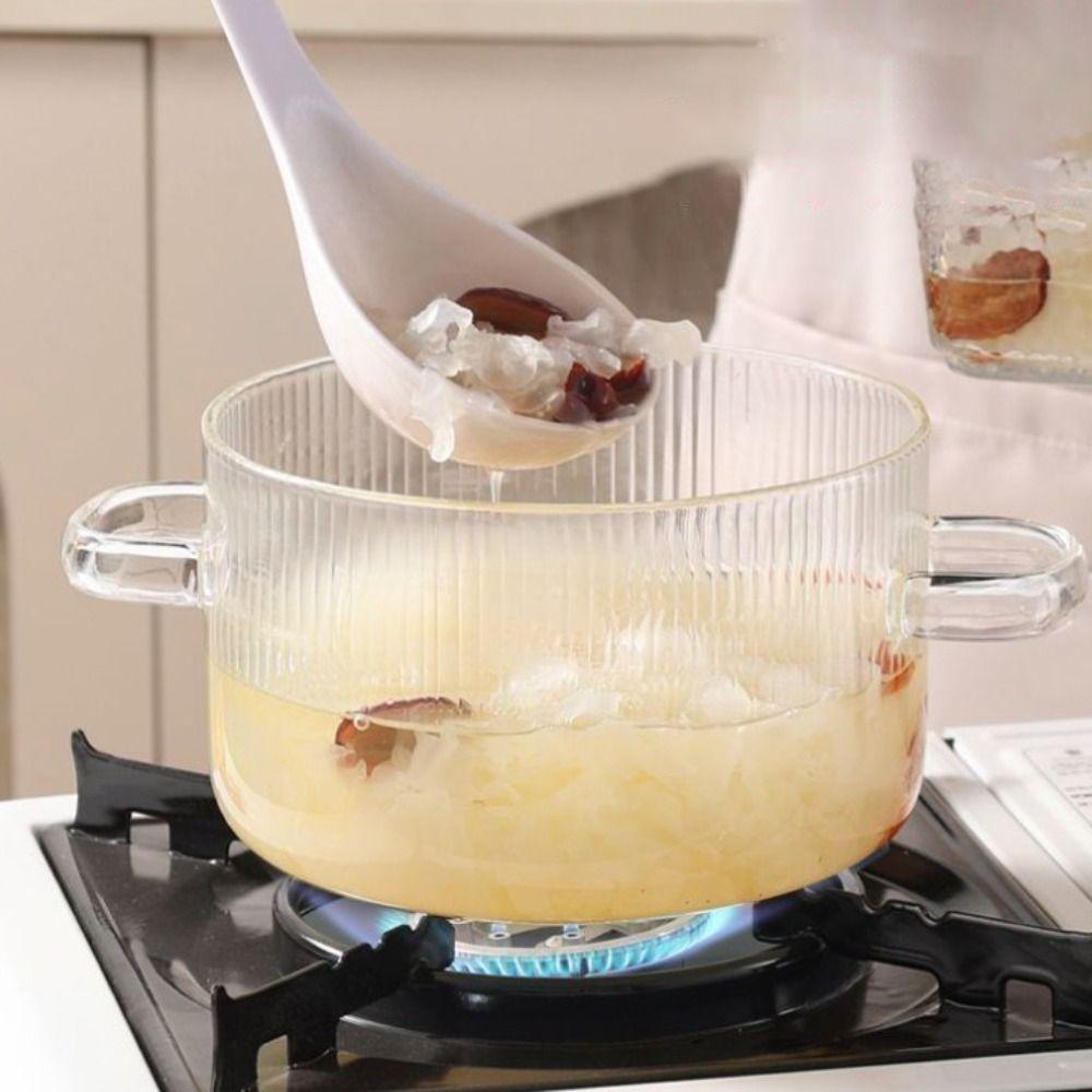 Binaural Handle Cooking Pot Heat Resistant Soup Pot High Borosilicate Glass Saucepan  Ramen