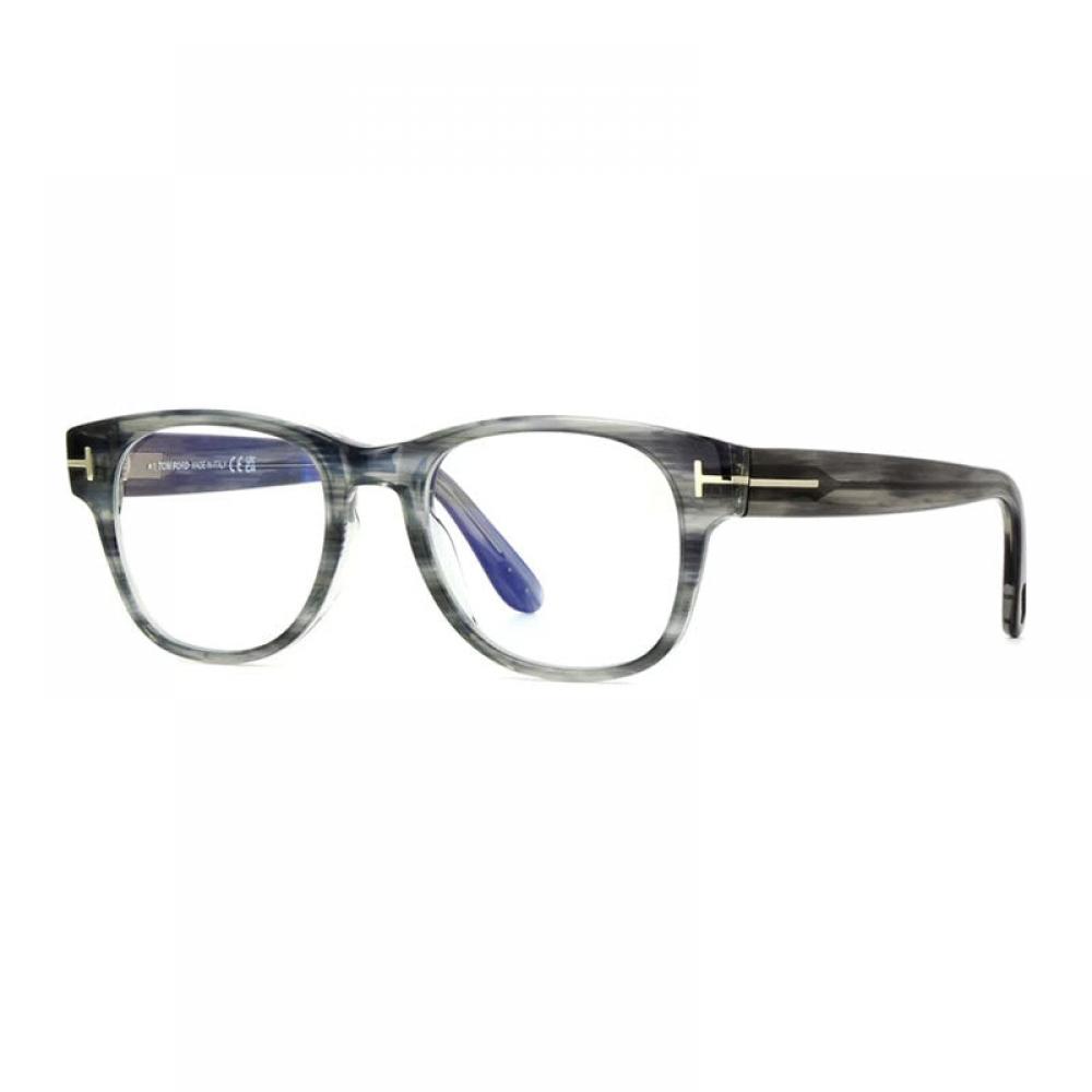 Tom Ford Eyeglasses Square Full Rim  Striped Brown Frame And Clear Blue Light Block Lens Ft5898 B050 Brown