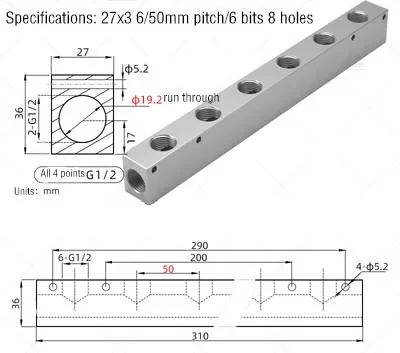Luchtverdeler 1/2" 1/4" Pneumatische Snelkoppeling Slang Aluminium Blok Splitter 2 3 4 5 6 7 8 9 10 Weg