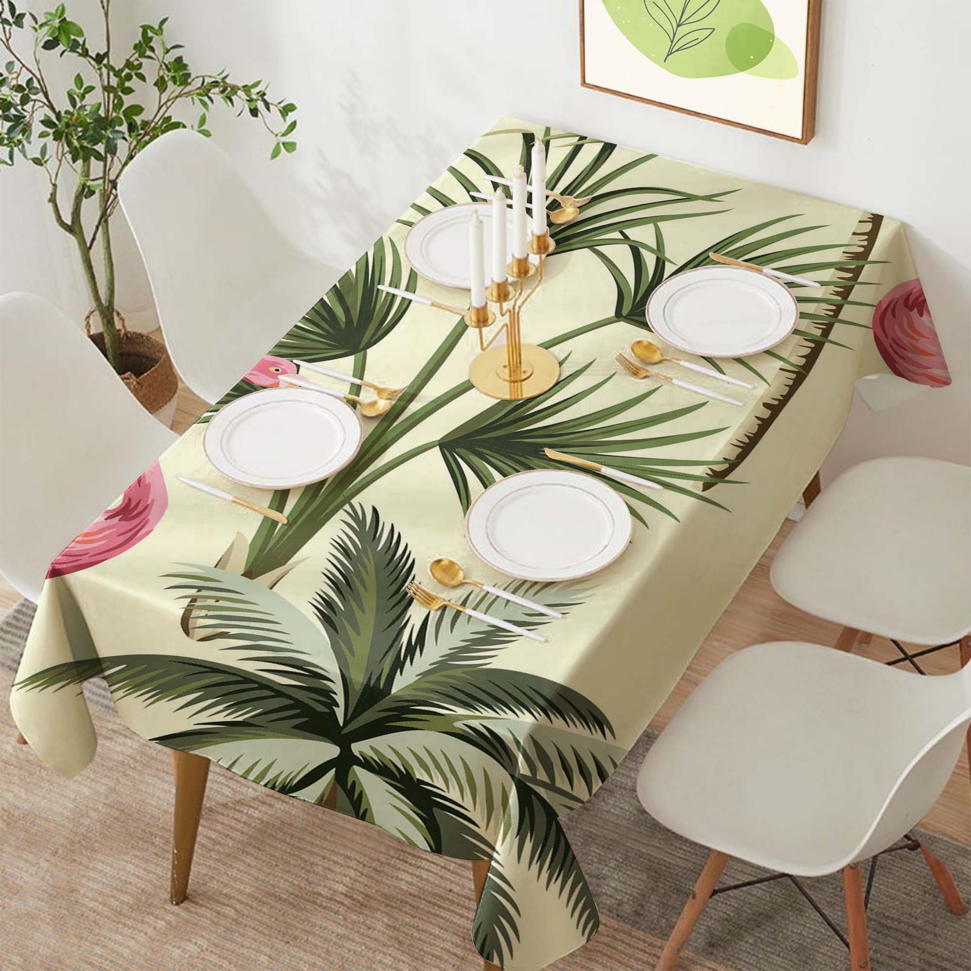 Tropical Flamingo Polyester Rectangular Tablecloth for Parties and Dining 2.95 x 4.59 ft
