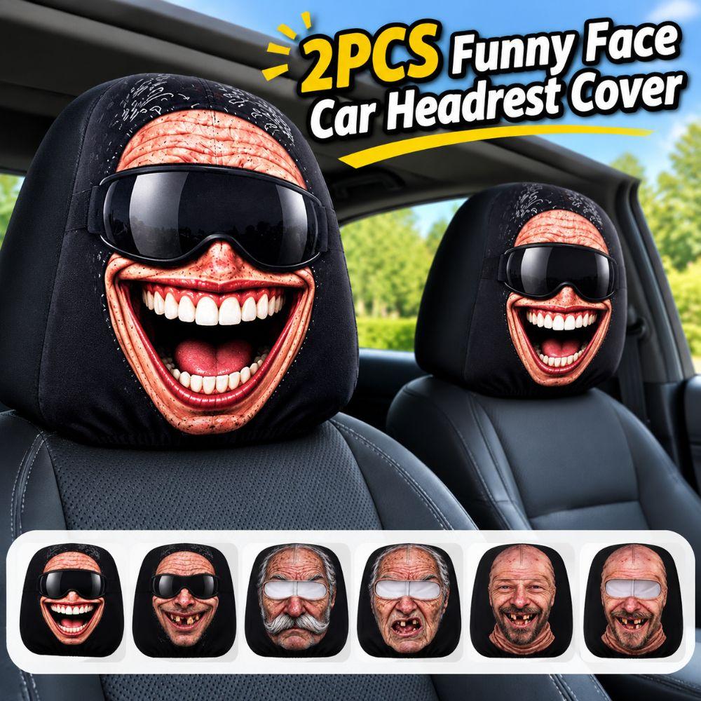 Funny Face Print Car Seat Cover Double Sided Car Pillowcase New Car Seat Headrest Universal