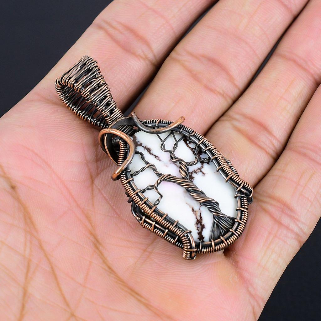 White Coral 999 Copper Wire Wrapped Pendant, Handmade Gemstone Pendant Jewelry, Gifts For Wife Brand New Pendant