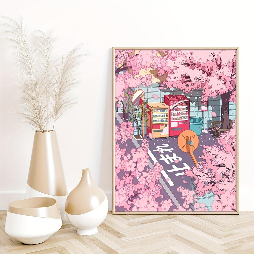 Japanese Cherry Blossom Anime Wall Art Poster Pink Preparatory Student Canvas Printing for Modern Living Room Home Decor Gifts