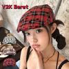 Japanese Women's Beret Y2k Plaid Painter Cap Sweet Newsboy Cap  Streetwear