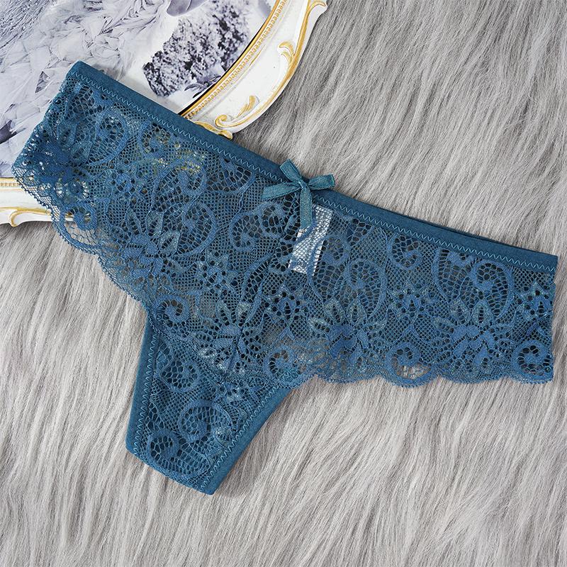 Sexy Lace Thong Women Low Waist Panties Transparent Hollow Out Lingerie Comfortable Elastic Underwear