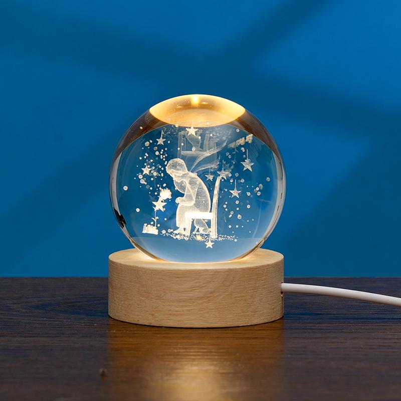 60MM/80MM Kristallkugel mit Holzlampenhalter, Sternenhimmel Engel Mehrere Muster, Innenraumdekoration Ornament