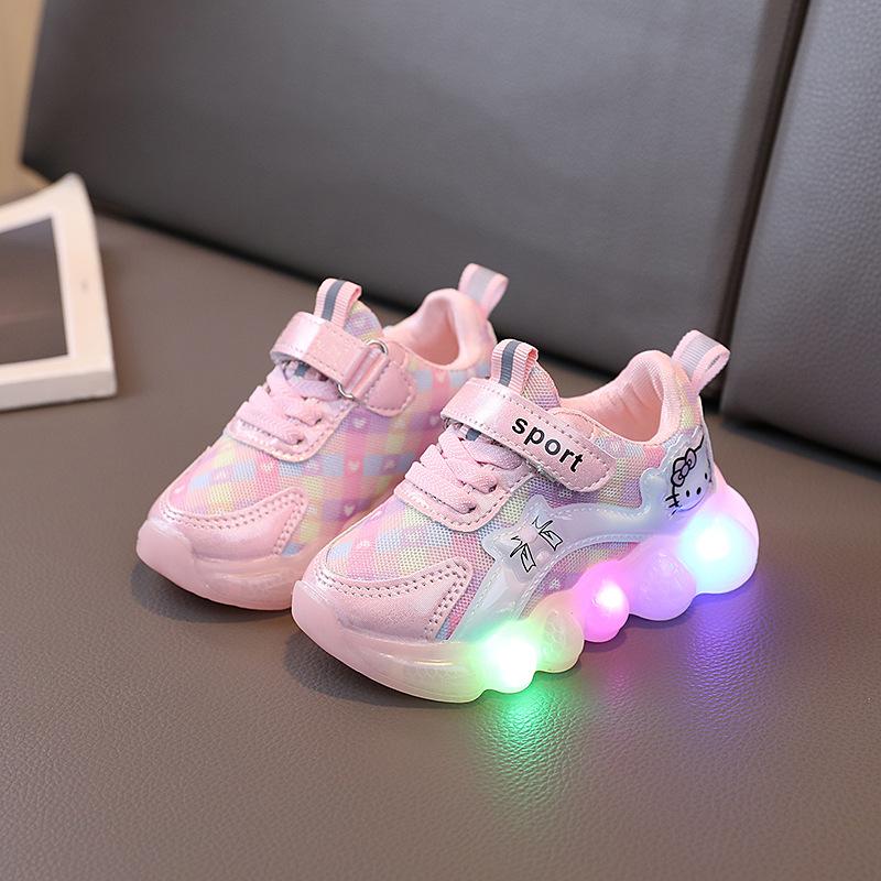 Children LED Light Sports Shoes Spring and Autumn Soft Soled Single Shoes for Girls