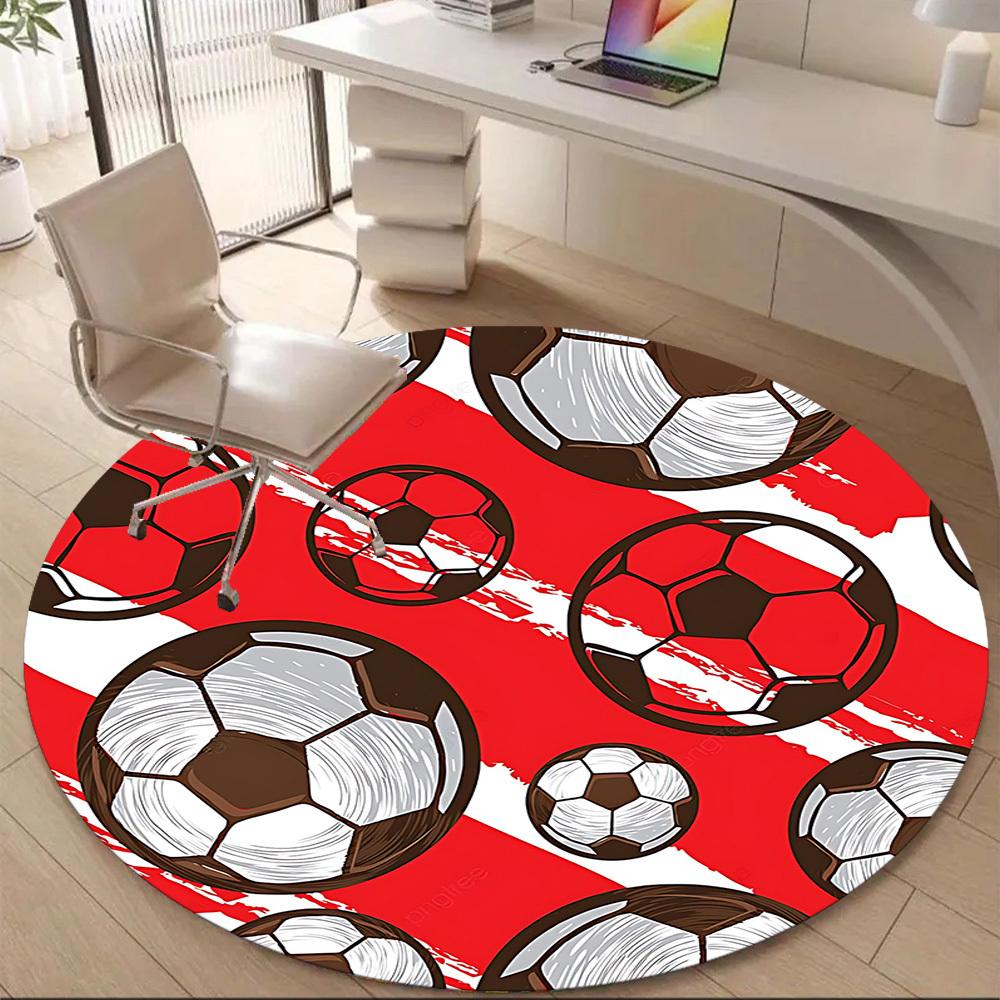 1PC Soccer Balls Pattern Office Round Area Rug, Indoor Mat Suitable ForOffice, Under Office Chairs Bedroom Living Room Home Decor, Room Deco, D086