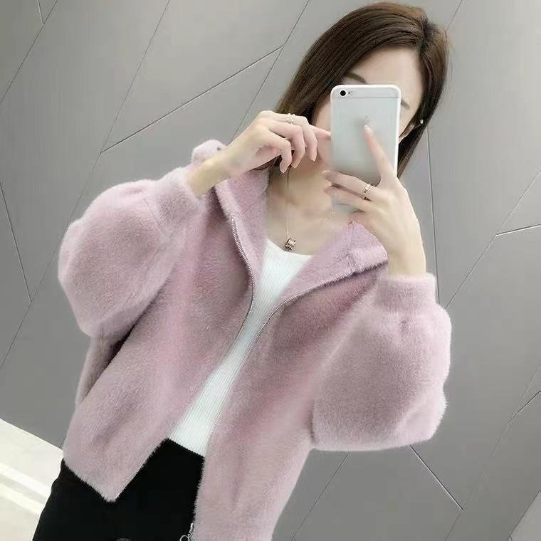 Women's Trendy Faux Mink Long Sleeve Knit Cardigan, Korean Style - Versatile & Fairy-Inspired for Autumn & Winter