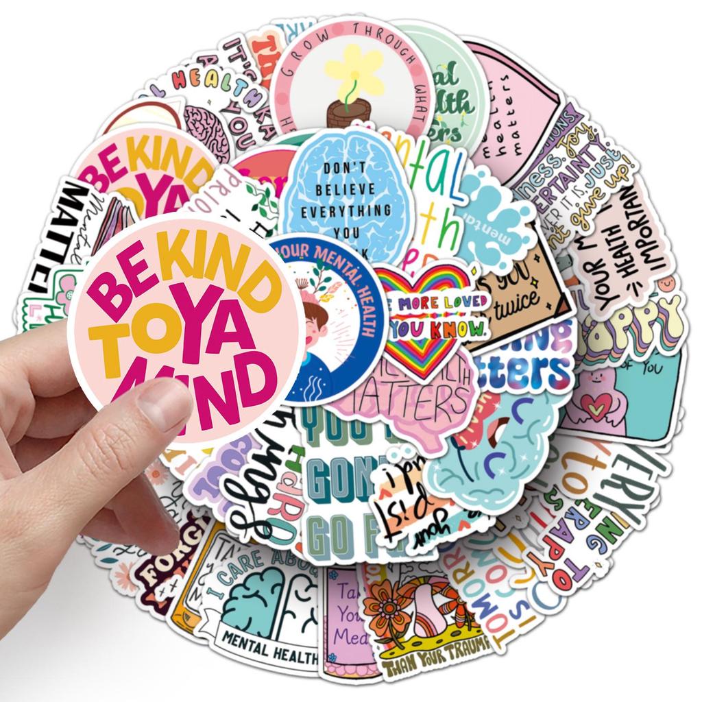 50 Inspirational Mental Health Planner Stickers for Notebooks, Phones, and Luggage - Waterproof and Creative English Designs (50 Sheets)