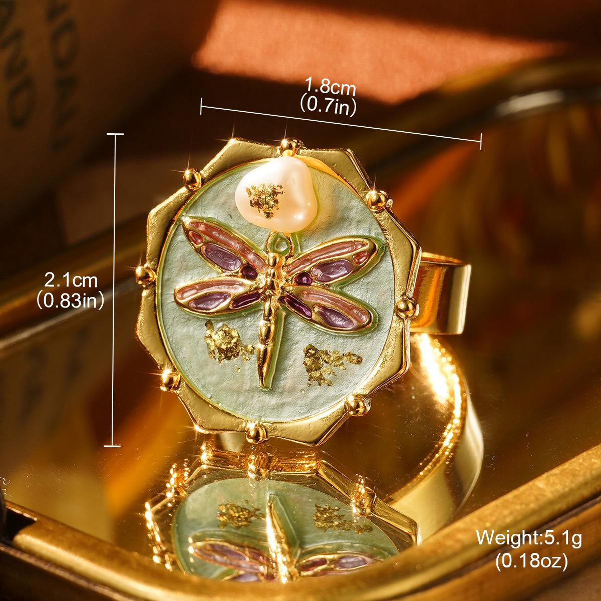 

French premium niche flower hand jewelry drip oil medieval vintage rose natural pearl premium ring