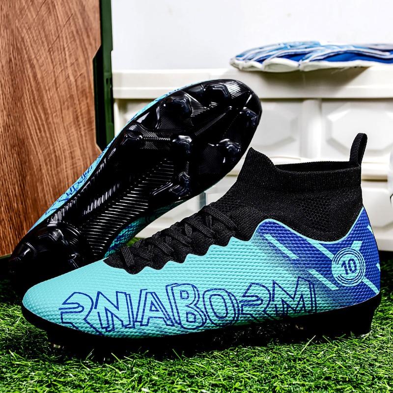 35-45 Men's High-top Football Boots Large Size Long Nails Leather Boys Soccer Shoes Nailing Anti-slip Football Boots