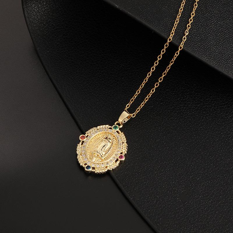European and American Fashion Micro inlaid Color Zircon Pendant Women's Jewelry Virgin Mary Necklace